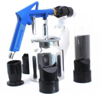SATRA S-SG6PS, Pískovací pistole se zásobníkem 850 ml, 4 nástavce, průměr trysky O0,5 mm, tlak 3-4 bar