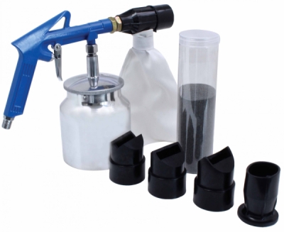 SATRA S-SG6PS, Pískovací pistole se zásobníkem 850 ml, 4 nástavce, průměr trysky O0,5 mm, tlak 3-4 bar