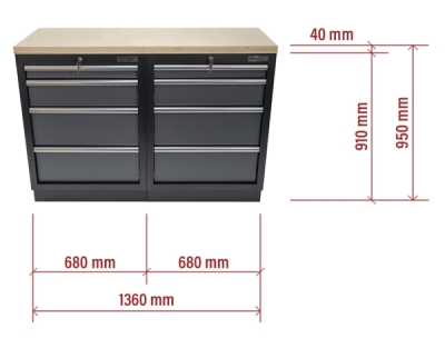 AKČNÍ SET Dílenské skříňky MB-TGC1304 s dřevěnou pracovní deskou MB-TGW53