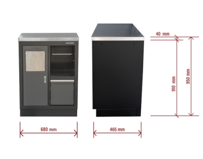 Matabro SET-CA01067, Dílenská skříňka s nerezovou pracovní deskou | na odpadky | 680x465x950 mm