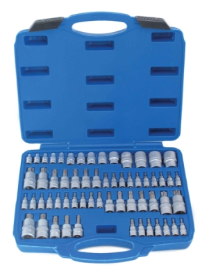 SATRA S-ST60B, sada nástrčných a zástrčných hlavic TORX s ráčnami 1/4”, 3/8” a 1/2” z Cr-V oceli