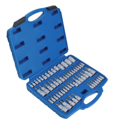 SATRA S-ST60B, sada nástrčných a zástrčných hlavic TORX s ráčnami 1/4”, 3/8” a 1/2” z Cr-V oceli