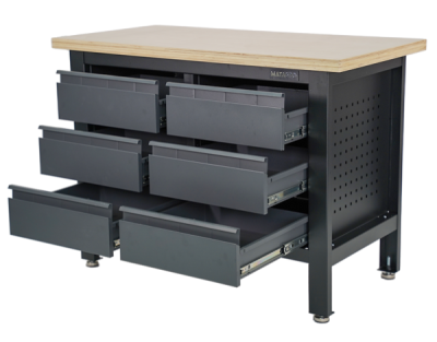 Matabro MB-TSK5406-L, Pracovní dílenský stůl | 6 zásuvek | 1200 x 600 x 860 - 900 mm