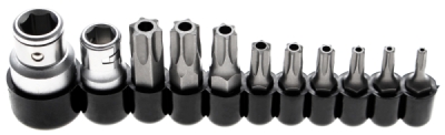 BGS 786, Sada bitů | pohon vnější šestihran 6,3 mm (1/4") / 10 mm (3/8") | T-profil (pro Torx) s otvorem | 11dílná