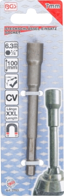 BGS 2763, Nástrčná hlavice, šestihranná, velmi dlouhá | pro vrtačky | pohon vnější šestihran 6,3 mm (1/4") | 7 mm