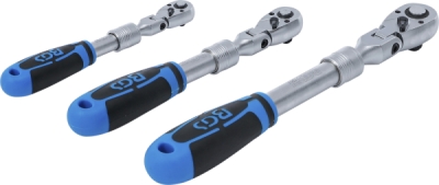 BGS 25128, Sada přepínacích ráčen | teleskopická, úhlová | 6,3 mm (1/4") - 10 mm (3/8") - 12,5 mm (1/2") | 3dílná