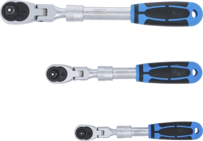 BGS 25128, Sada přepínacích ráčen | teleskopická, úhlová | 6,3 mm (1/4") - 10 mm (3/8") - 12,5 mm (1/2") | 3dílná