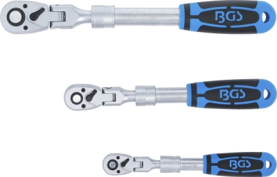 BGS 25128, Sada přepínacích ráčen | teleskopická, úhlová | 6,3 mm (1/4") - 10 mm (3/8") - 12,5 mm (1/2") | 3dílná
