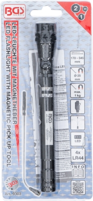 BGS 9303, Teleskopická baterka LED s magnetem | "2 V 1"