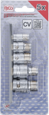 BGS 70103, Sada bitových adaptérů s koulí | 6,3 mm (1/4") / 10 mm (3/8") / 12,5 mm (1/2") | 5dílná