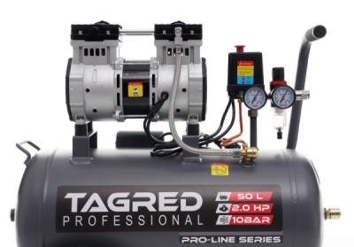 Tagred TA3384, Bezolejový kompresor s odlučovačem 50l, 230V, 2 písty, 2000W | 10 BAR