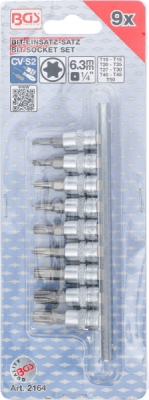 BGS 2164, Sada nástrčných hlavic | 6,3 mm (1/4") | T-profil (pro Torx) T10 - T50 | 9dílná