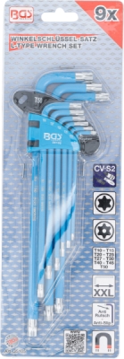 BGS 35105, Sada zahnutých klíčů | T-profil (pro Torx) / T-profil (pro Torx) s otvorem T10 - T50 | 9dílná