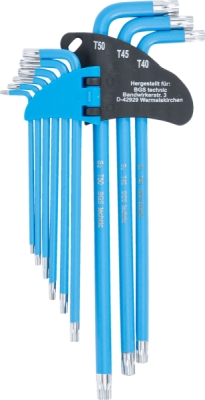 BGS 35105, Sada zahnutých klíčů | T-profil (pro Torx) / T-profil (pro Torx) s otvorem T10 - T50 | 9dílná