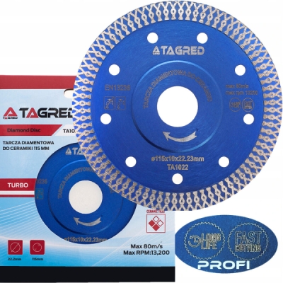 Tagred TA1022, Diamantový kotouč na řezání kamene, kameniny, dlaždic a keramiky | 115x22,23mm