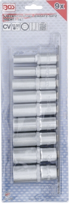 BGS 5253, Sada nástrčných dvanáctihranných hlavic, prodloužené | 12,5 mm (1/2") | 10 - 24 mm | 9dílná