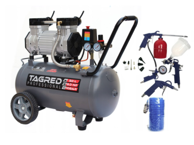 AKČNÍ SET SETTA3388M, Bezolejový kompresor s odlučovačem 50l, 230V, 2 písty, 3000W | 10 BAR + příslušenství