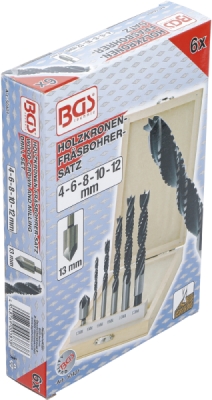 BGS 50401, Sada frézovacích vrtáků do dřeva se záhlubníkem | 4 - 12 mm | 6dílná