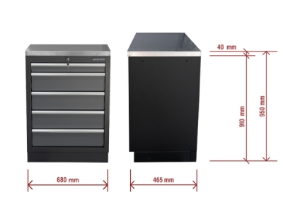 Matabro SET-CA01061, Dílenská skříňka s nerezovou pracovní deskou | 5 šuplíků | 680x465x950 mm