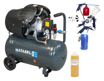 AKČNÍ SET SETMB-K106, Olejový kompresor 50l, 230V s odlučovačem a příslušenstvím | 3500W | Matabro