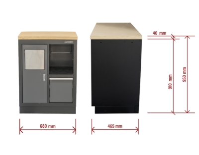 Matabro SET-CA01066, Dílenská skříňka s dřevěnou pracovní deskou | na odpadky | 680x465x950 mm