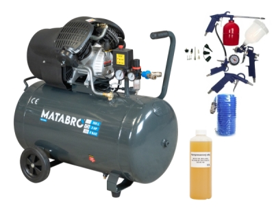 AKČNÍ SET SETMB-K108, Olejový kompresor 100l, 230V s odlučovačem a příslušenstvím | 3500W | Matabro
