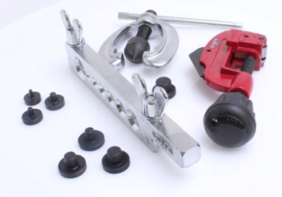 SATRA S-7DFT, Pertlovací sada na brzdové trubky | pro měděné a hliníkové trubky, matrice 1/4"–5/8", 7 adaptérů