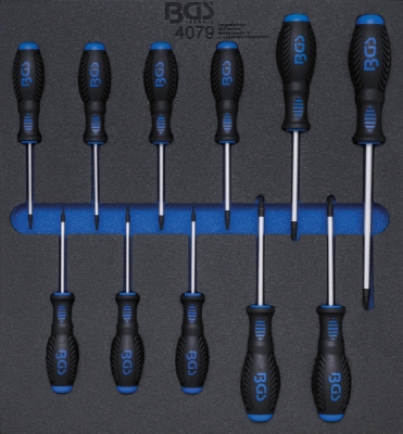 BGS 4079, Vložka do dílenského vozíku 2/3: sada šroubováků T-profil (pro Torx) | T6 - T40 | 11dílná
