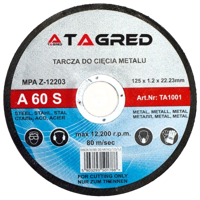 Kotouč na řezání kovů 125 x 22,2 x 1,2 mm, Tagred TA1001