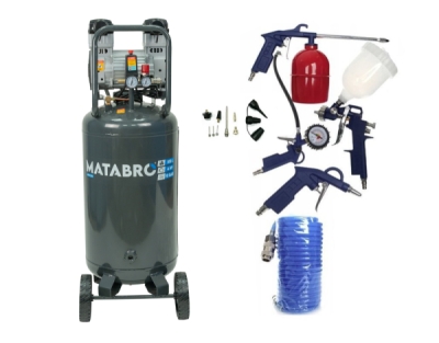 AKČNÍ SET Matabro MB-K208, Bezolejový vertikální kompresor 100l, 230V, 2 písty, s příslušenstvím | 3000W | 10 BAR
