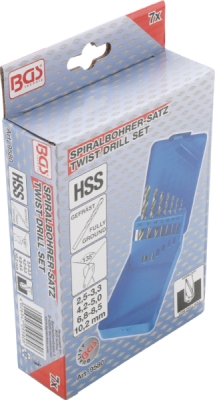 BGS 9580, Sada spirálových vrtáků HSS | rozměry otvoru pro závit | 2,5 - 10,2 mm | 7dílná