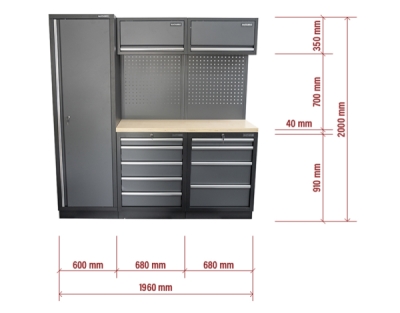 AKČNÍ SET Sestava 5 ks dílenského nábytku SET-CA01026 s dřevěnou pracovní deskou MB-TGW53