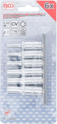 BGS 6403, Sada nástrčných hlavic E-profil, prodloužené | 6,3 mm (1/4") | E4 - E10 | 6dílná