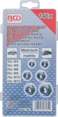 BGS 8135, Sada šestihranných matic | samojisticí | 146dílná
