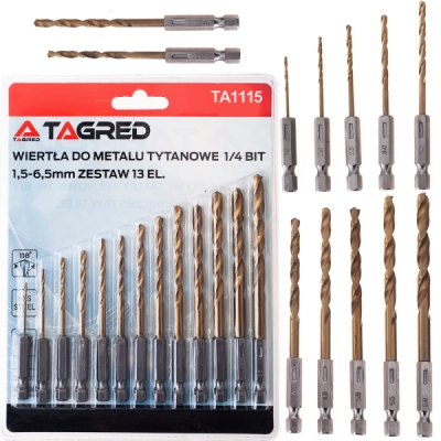 zestaw wierteł tytanowych 13 el. 1/4 BIT 1.5-6.5