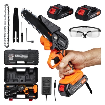 Kraft&Dele KD10626, 21V akumulátorová řetězová pila 6" | 2x 1500 mAh baterie, 7 m/s řetěz