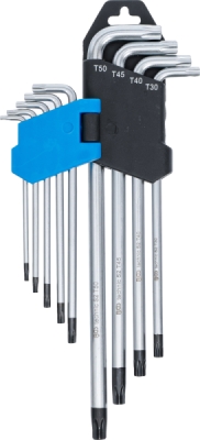 BGS 794, Sada zahnutých klíčů | velmi dlouhé | T-profil (pro Torx) s otvorem T10 - T50 | 9dílná