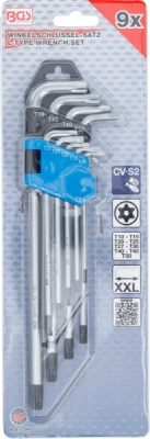 BGS 794, Sada zahnutých klíčů | velmi dlouhé | T-profil (pro Torx) s otvorem T10 - T50 | 9dílná