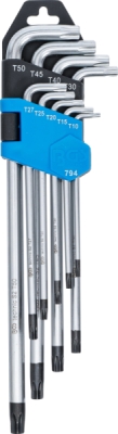 BGS 794, Sada zahnutých klíčů | velmi dlouhé | T-profil (pro Torx) s otvorem T10 - T50 | 9dílná