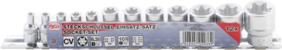 BGS 2038, Sada nástrčných hlavic E-profil | 6,3 mm (1/4") / 10 mm (3/8") | E4 - E20 | 12dílná