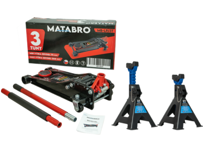 AKČNÍ SET Nízkoprofilový hydraulický zvedák (hever) s pojezdem MB-LPJ3T s podpěrami MB-JS3T 3t