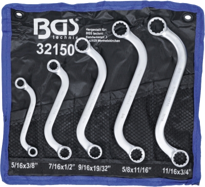 BGS 32150, Sada oboustranných očkových klíčů S forma | palcové velikosti | 3/8" - 3/4" | 5dílná