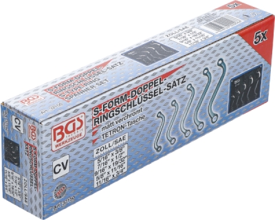 BGS 32150, Sada oboustranných očkových klíčů S forma | palcové velikosti | 3/8" - 3/4" | 5dílná