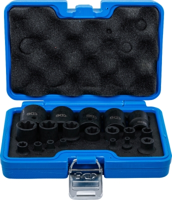 BGS 74554, Sada silových nástrčných šestihranných hlavic | E-profil Plus | 6,3 mm (1/4"), 10 mm (3/8"), 12,5 mm (1/2") | EP4 - E32 | 19dílná