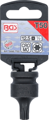 BGS 5486-T50, Silová nástrčná hlavice | délka 42 mm | 12,5 mm (1/2") | T-profil (pro Torx) T50