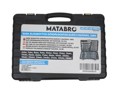 Matabro MB-WRE05, Sada očkoplochých ráčnových klíčů s kloubem | 6-32 mm | 22 ks
