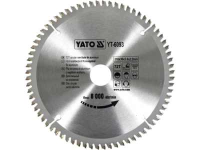 Yato YT-6093 Pilový kotouč na hliník / Průměr 210x30 mm / Šířka řezu 2.2 mm / Počet zubů 72