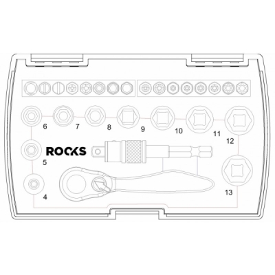 Rooks OK-01.0028 Sada nářadí 1/4" 28 ks