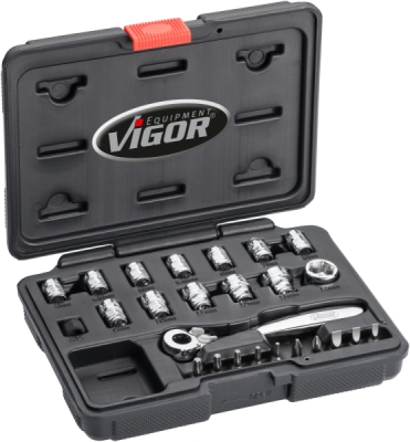 Vigor V5202 Sada nástrčných klíčů, superplochých 1/4" 24 Ks