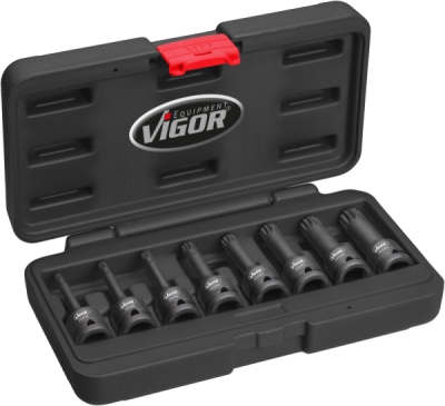 Vigor V7018 Sada nástrčných hlavic pro rázový a strojový utahovák pro profil s vnitřním tisícihranem 8Ks